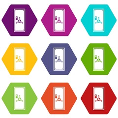 Safe door icon set color hexahedron