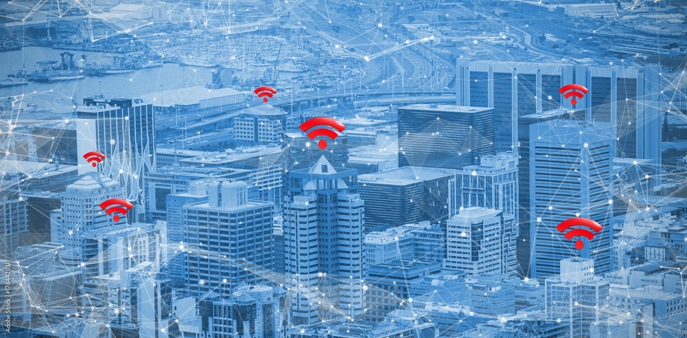Poster composite image of red wifi symbol