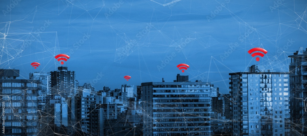 Poster composite image of red wifi symbol
