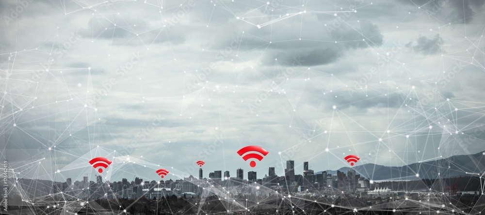 Poster composite image of red wifi symbol