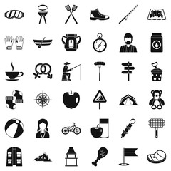 Walking icons set, simple style