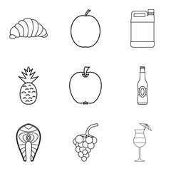 Light meal icons set, outline style