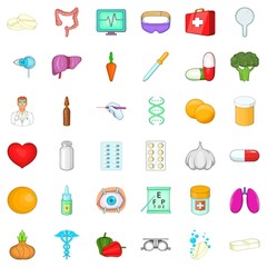Human health icons set, cartoon style