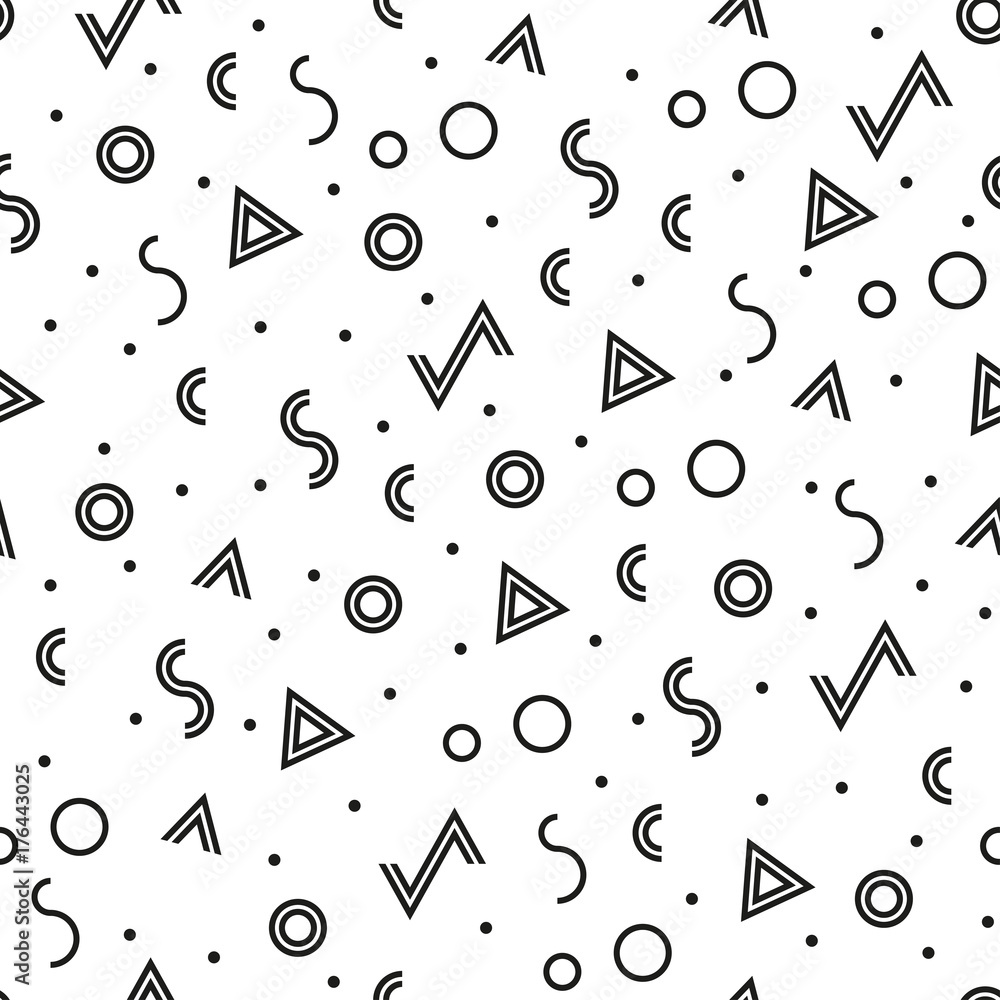 Poster seamless geometric pattern. modern hipster texture with triangle, circle and line. vector background