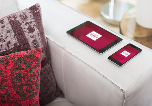 Tablet and Smartphone on Couch Mockup 1