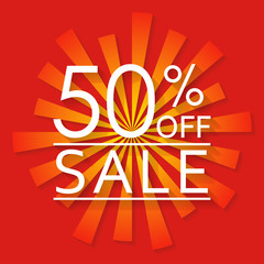 50% off. Sale and discount price banner. Sales tag design template. Vector illustration.