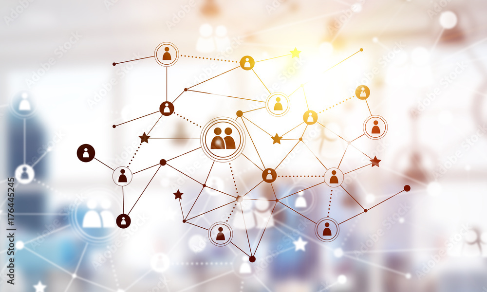 Poster concept of networking and connection against modern office blurred background