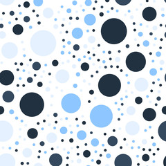 Colorful polka dots seamless pattern on black 15 background. Alluring classic colorful polka dots textile pattern. Seamless scattered confetti fall chaotic decor. Abstract vector illustration.