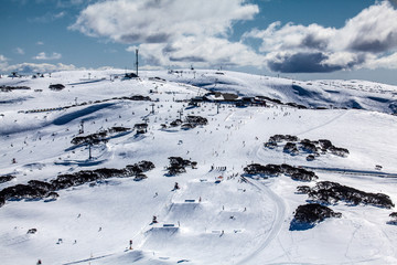Aerial View of Snowy Falls Creek Ski Fields, Victoria, Australia