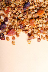 Homemade granola with honey, oatmeal, nuts, raisin, cranberry and dried apricots