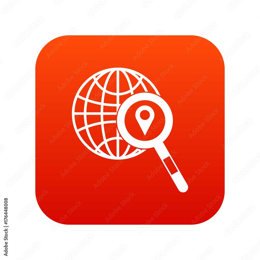 Poster globe, map pointer and magnifying glass