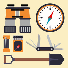 Survival emergency kit for evacuation vector equipment items travel camp tool backpacking exploration tourism hiking disaster