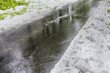 melting snow on the road