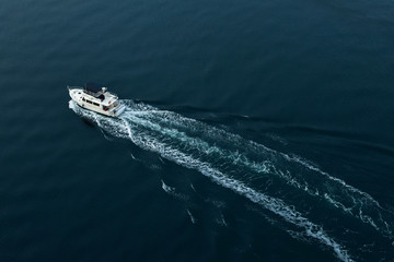 Boat on ocean aerial view