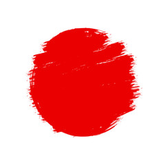 Japan flag asian style red grunge sun symbol isolated on white background. Hand drawn brush strokes