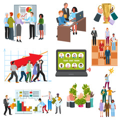 Business people groups sitting conferense room teamwork meeting candidates characters in queue for jobsearch interview vector illustration.