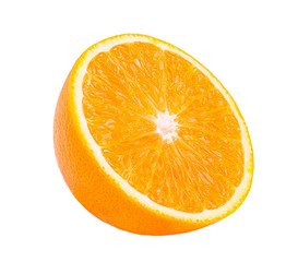 Slice of fresh orange isolated on white background