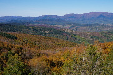 Casentino and Appennines from Pratomagno, autum foliage.