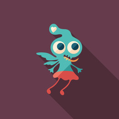 Cute monster flat square icon with long shadows.