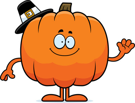 Cartoon Pumpkin Pilgrim Waving