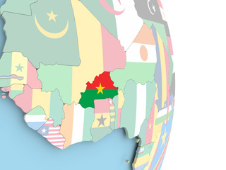 Fototapeta premium Burkina Faso with flag on globe