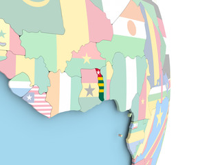 Togo with flag on globe