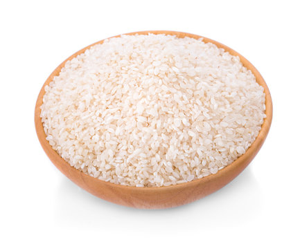 Japanese rice in a wooden  on a white background