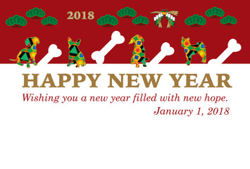 犬と骨のデザイン年賀状テンプレート戌年