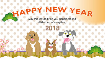 ポップな犬と猫のイラスト年賀状テンプレート戌年２０１８