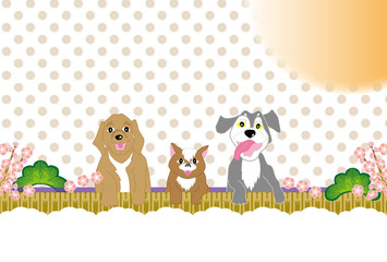 ポップな犬と猫のイラストポストカード