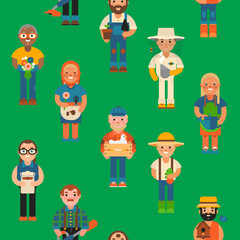 Farmer worker people character agriculture person profession farming life vector seamless pattern background .