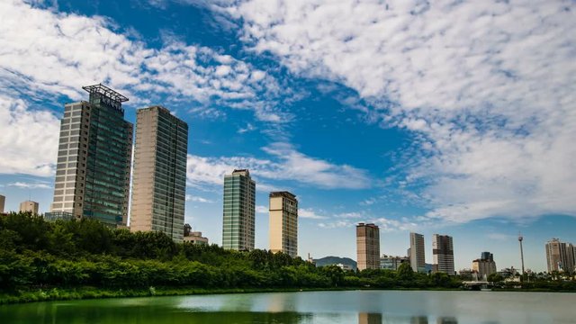 Seoul, South Korea - Take timel apse of the buildings seen from Seokchon lake.