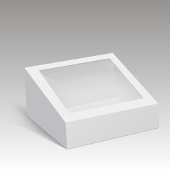 Blank paper box packaging for sandwich, food, gift or other products with plastic window. Vector illustration.