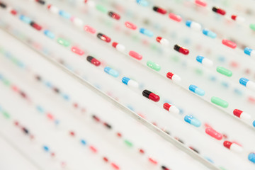 Fototapeta premium Drug, medication, Pharmaceutical , Pharmacy, round capsule pills, medicine