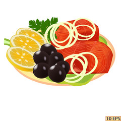 Salmon. Fish. Steak salmon isolated on white background. steak fish in realistic style. Fillet. Sea food product design. Vector illustration.