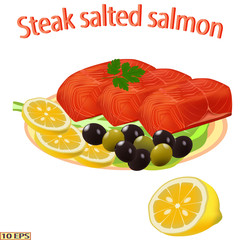 Salmon. Fish. Steak salmon isolated on white background. steak fish in realistic style. Fillet. Sea food product design. Vector illustration.