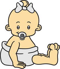 girl mädchen frau schön schnuller schleife hübsch weiblich seitlich sitzend klein süß niedlich windel kind baby comic cartoon