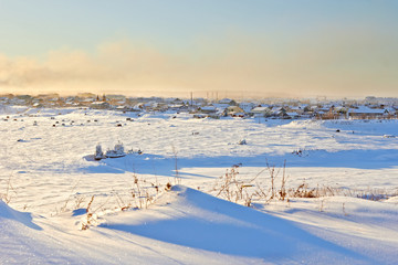 Fototapeta na wymiar Northern settlement in winter