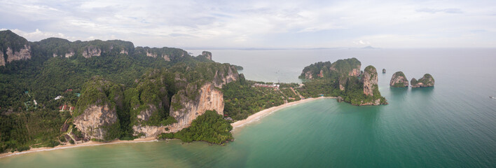 Ton Sai And Railay Beaches, Krabi, Southern Thailand, High Aerial Panorama