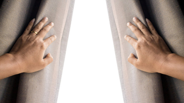 man and hope concept . man opening window curtains - Powered by Adobe