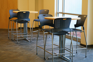 Chair and table in cafe in office lobby