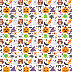 Seamless Halloween Pattern, set icon, vector halloween on white background. texture for wallpaper, wrapping paper and etc.