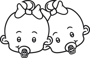 girl mädchen frau schön schnuller schleife hübsch weiblich schwestern 2 freundinnen team paar geschwister zwillinge kopf gesicht klein süß niedlich windel kind baby comic cartoon