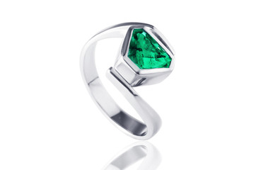 emerald ring in gold,  classic jewelry with gemstone and  jade 