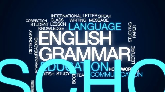 English grammar animated word cloud, text design animation.