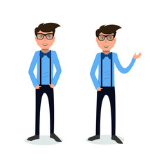 funny and cool cartoon guy in casual clothes, gesturing. Vector illustration	