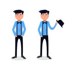 funny and cool cartoon guy in casual clothes, gesturing. Vector illustration	