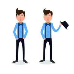 Obraz premium funny and cool cartoon guy in casual clothes, gesturing. Vector illustration, Hipster Style