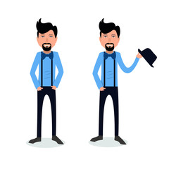 funny and cool cartoon guy in casual clothes, gesturing. Vector illustration, Hipster Style