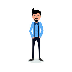 funny and cool cartoon guy in casual clothes, gesturing. Vector illustration, Hipster Style